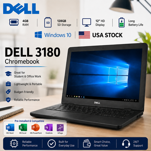 Dell 3180 Chromebook With Bag – 4GB RAM | 16GB SSD Storage, Lightweight Laptop for Students, Online Classes & Office Work