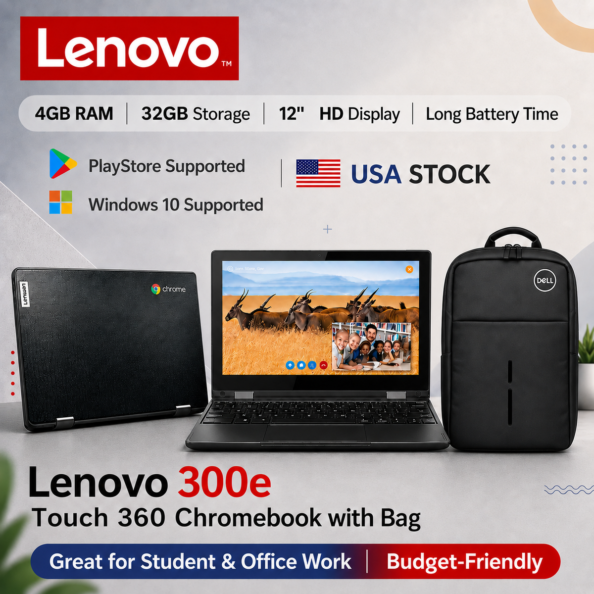 Lenovo 300e 2-in-1 Touchscreen Chromebook - Versatile & Portable
