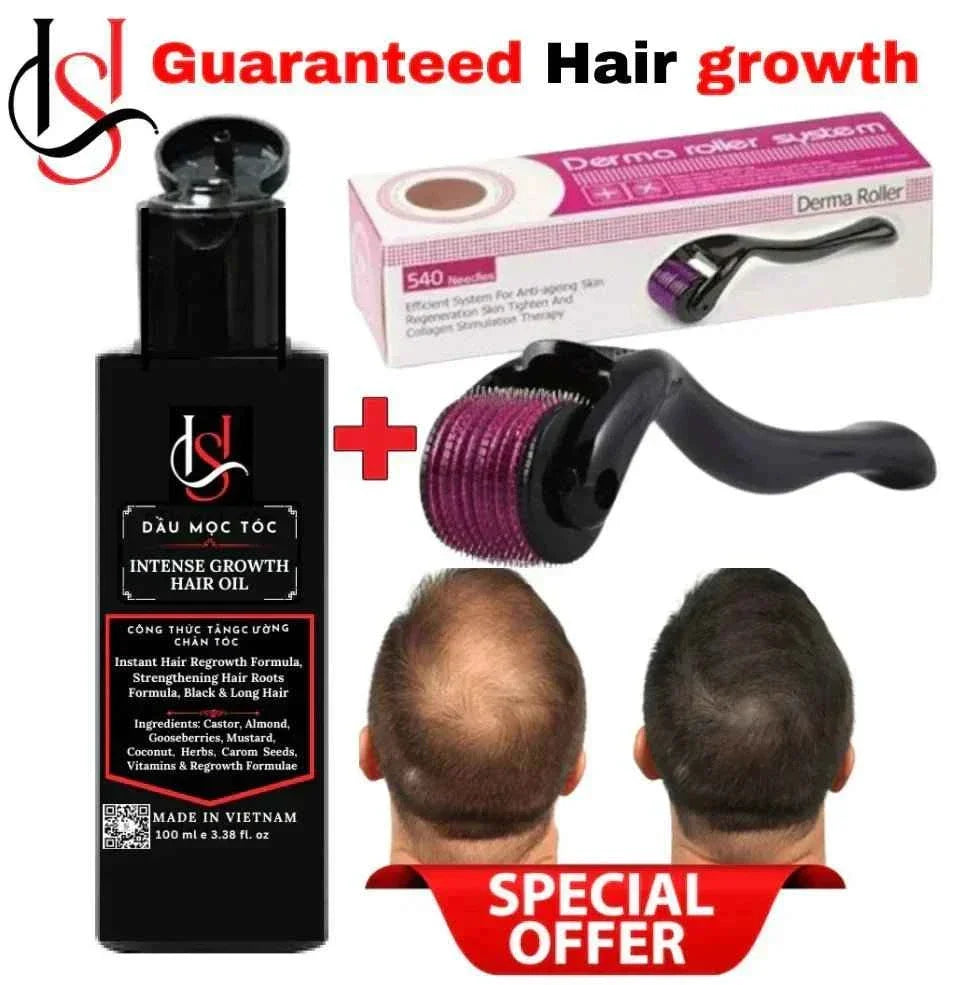 Hair growth oil with derma roller for hair and beard growth