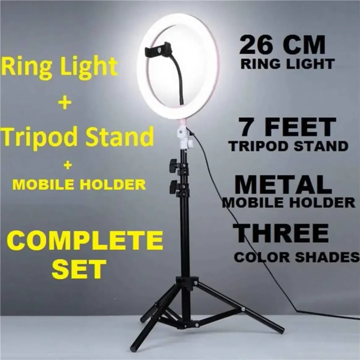 Top quality remote shutter Ring Light with 7ft Aluminium Tripod Stand & Mobile Stand Holder (3 Shades in Light) | Ring Light with Stand