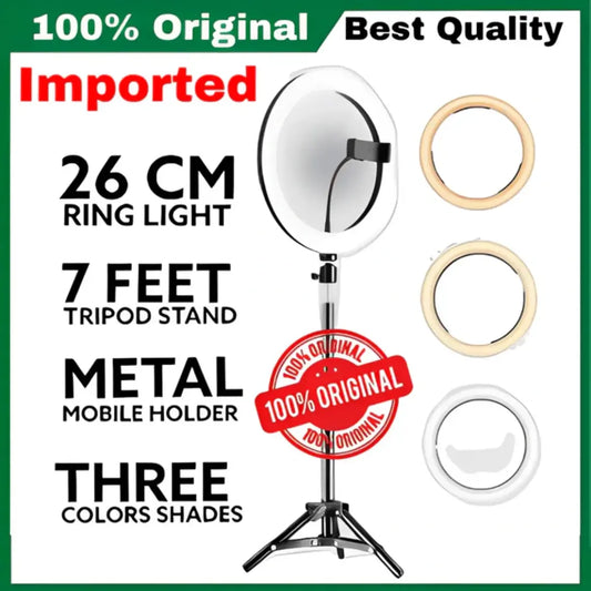 Top quality remote shutter Ring Light with 7ft Aluminium Tripod Stand & Mobile Stand Holder (3 Shades in Light) | Ring Light with Stand